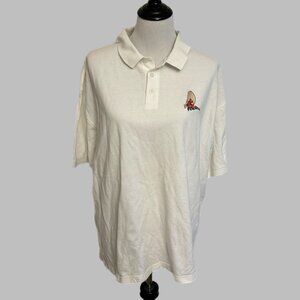Vintage Looney Tunes Polo XL Yosemite Sam Rootin Tootin White Shirt 100% Cotton